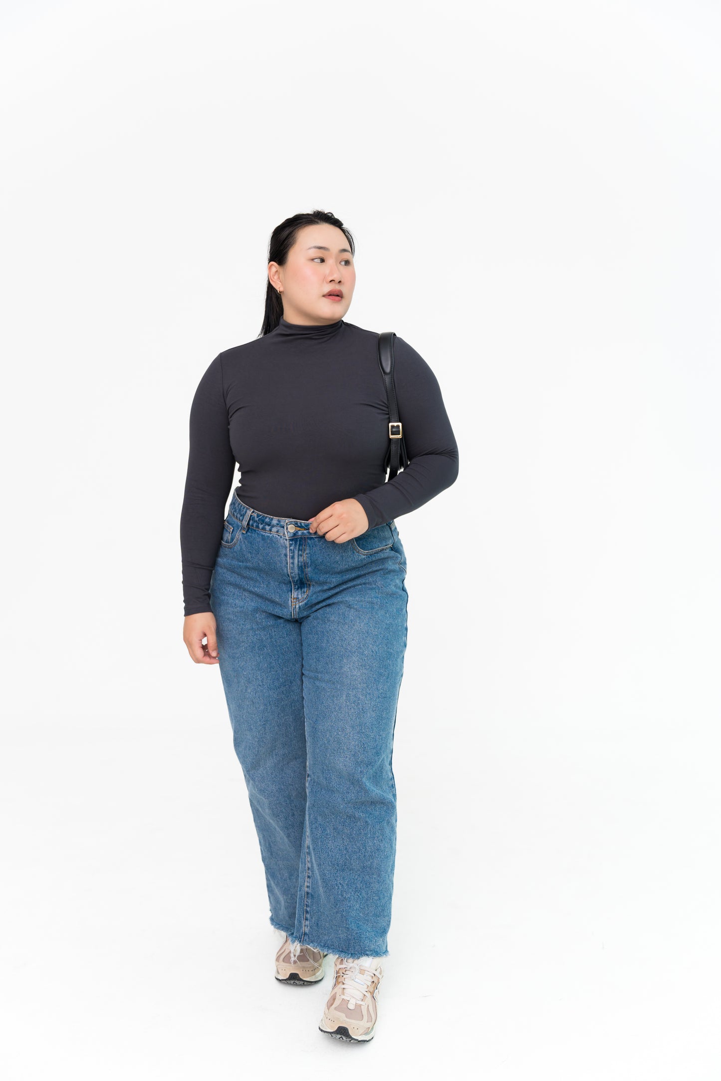 High Neck Long Sleeve in Charcoal
