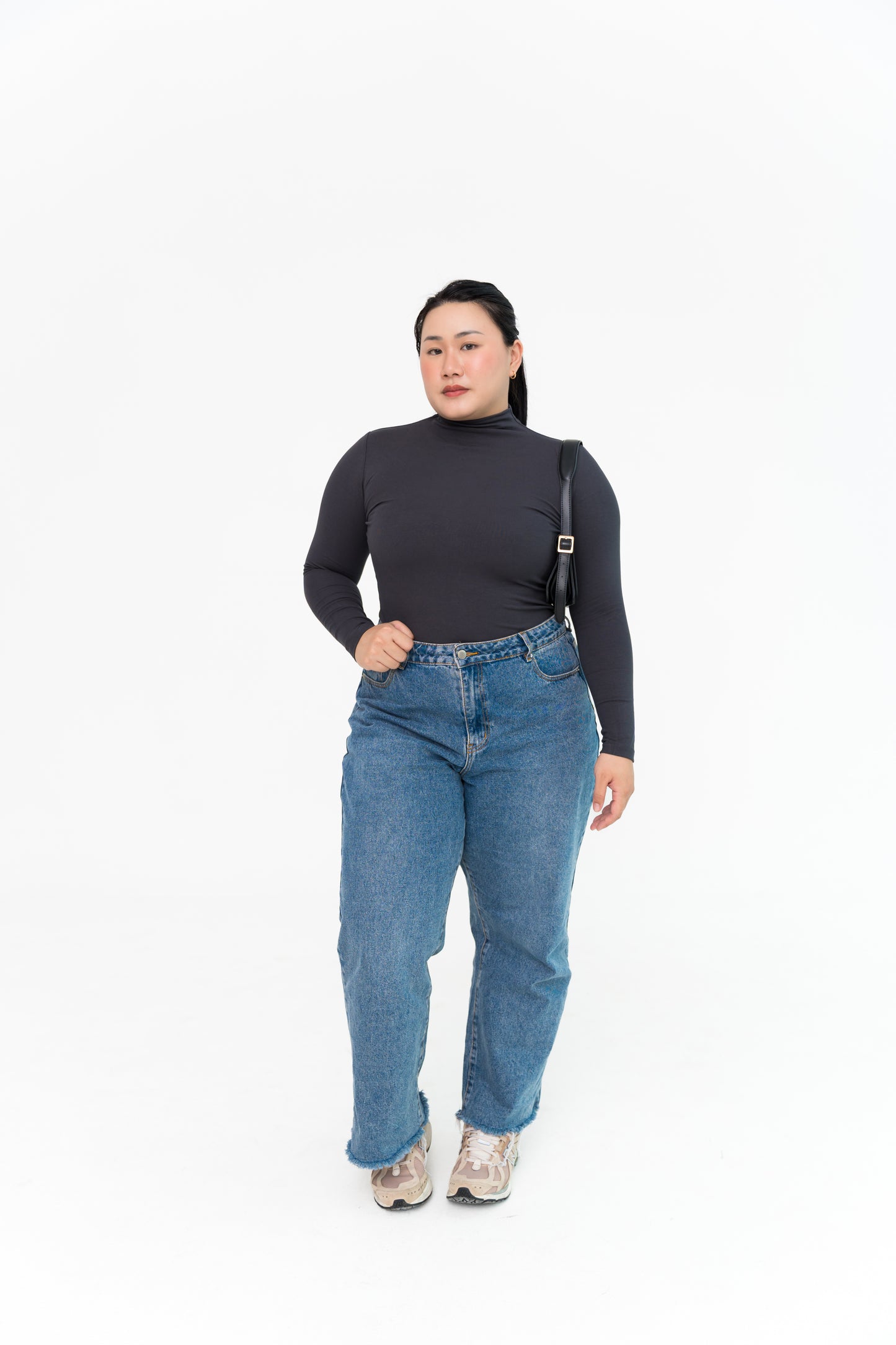 High Neck Long Sleeve in Charcoal