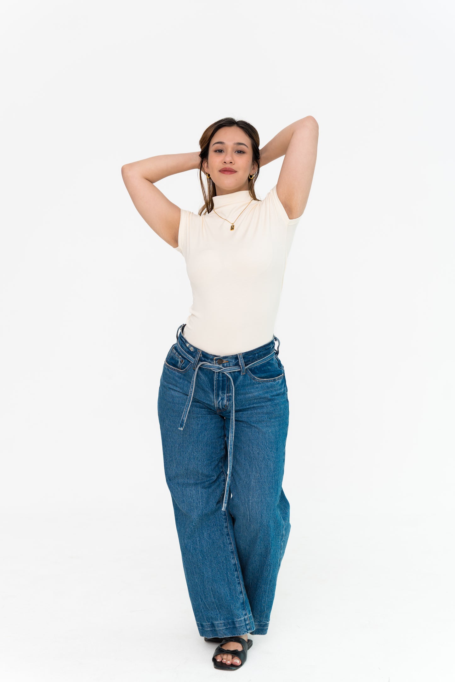 High Neck Capped Sleeve in Off-White
