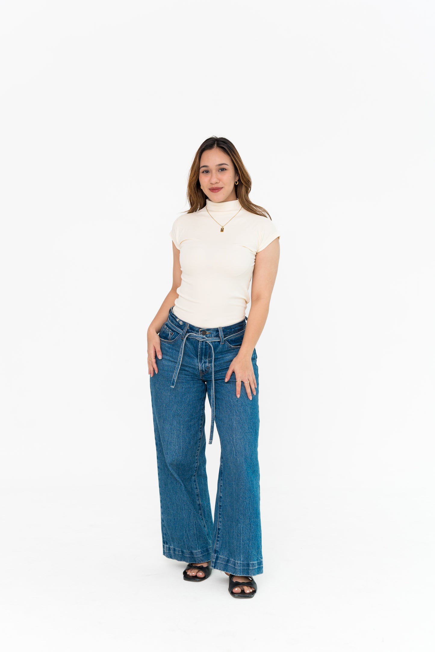 High Neck Capped Sleeve in Off-White