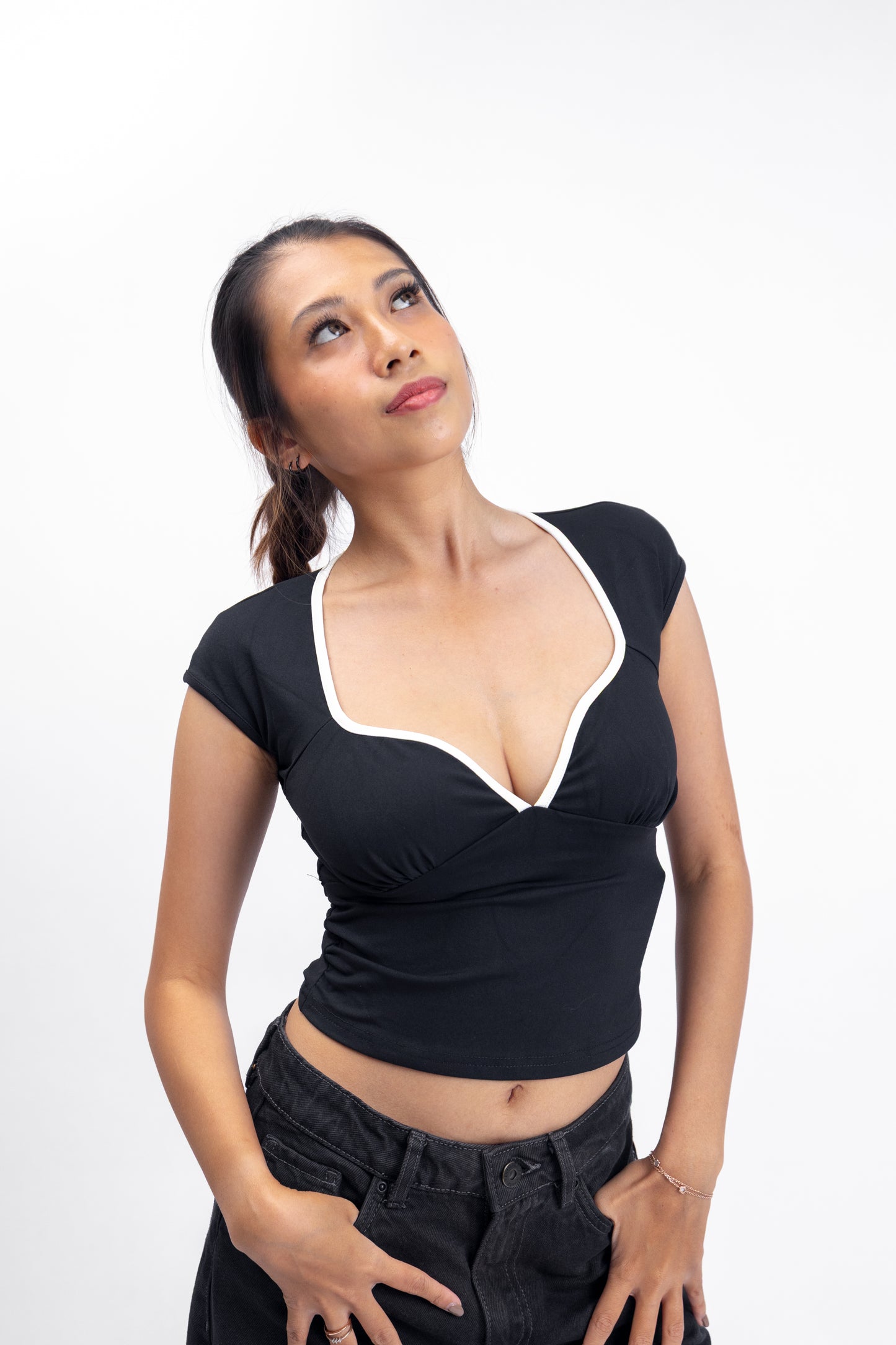Siena Sweetheart Top in Black w/White Details (LikeSculpt)