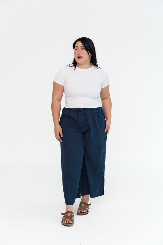 Liel Linen Pants in Navy Blue