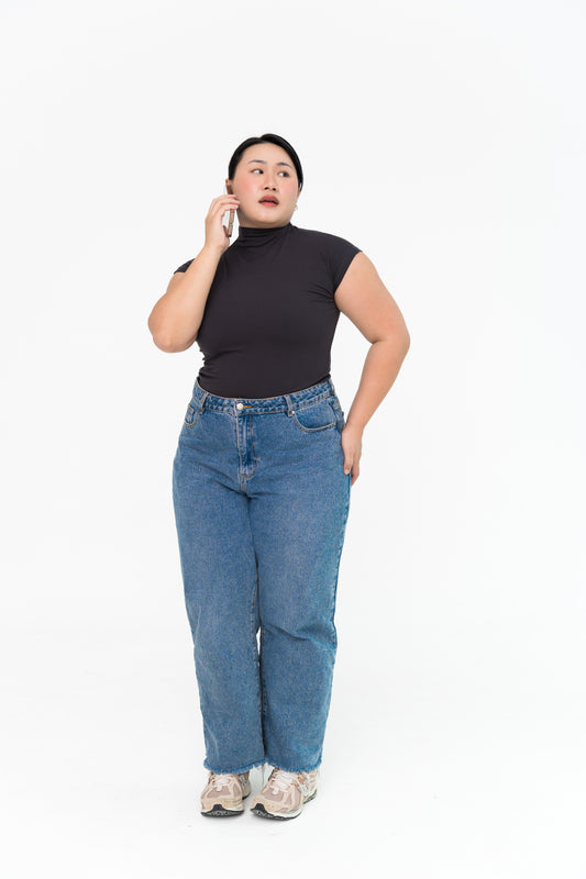 High Neck Capped Sleeve in Charcoal