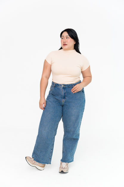 High Neck Capped Sleeve in Nude