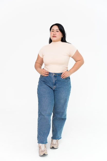 High Neck Capped Sleeve in Nude