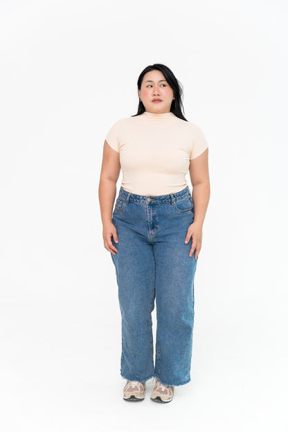 High Neck Capped Sleeve in Nude