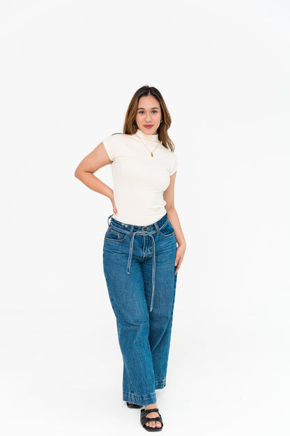 High Neck Capped Sleeve in Nude