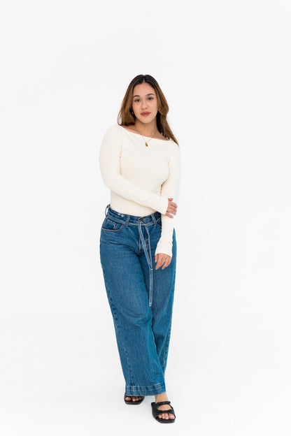 Boat Neck Long Sleeve in Off-White