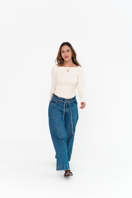 Boat Neck Long Sleeve in Off-White